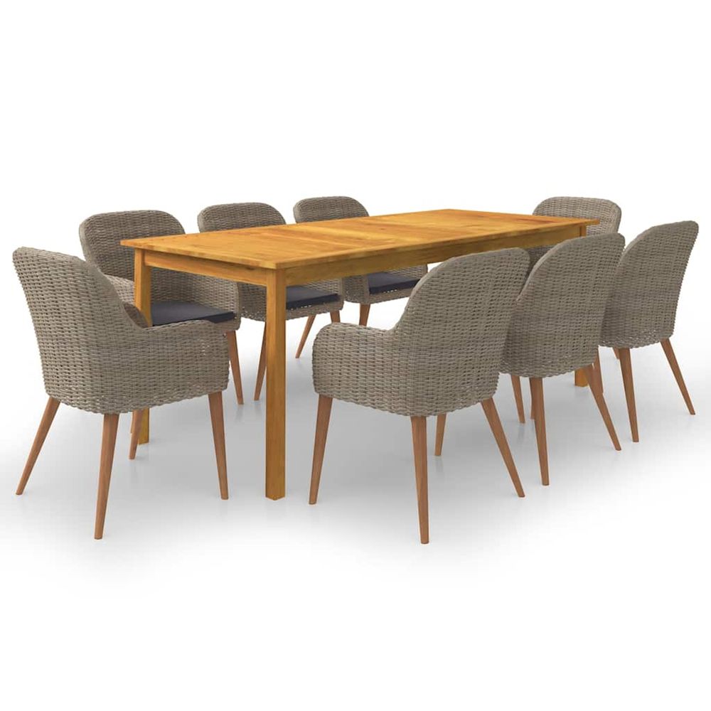 Ensemble à manger de jardin 9 pcs marron