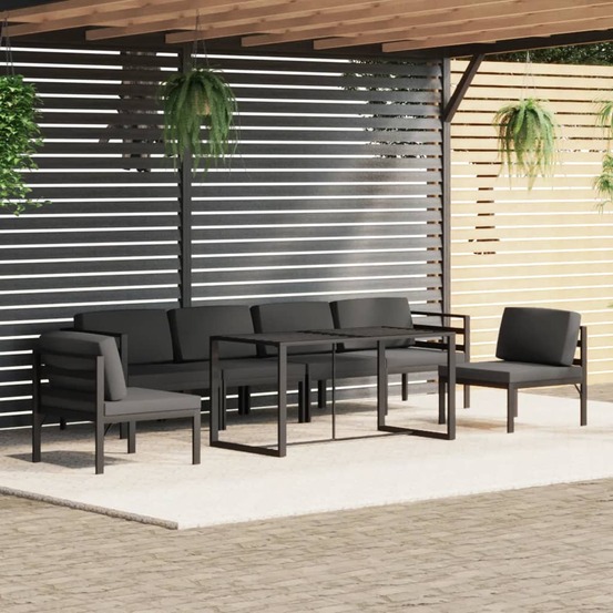 Salon de jardin 7 pcs avec coussins aluminium anthracite