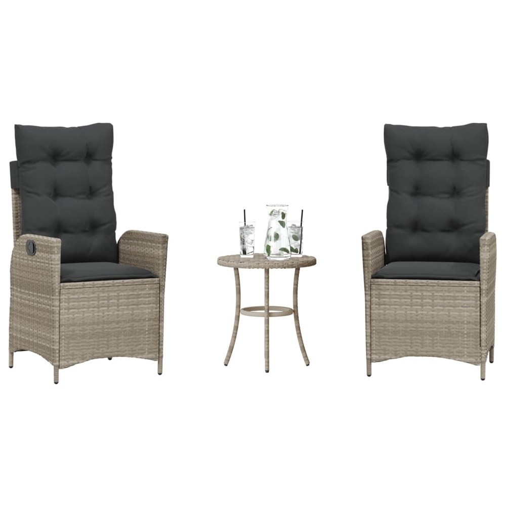 Ensemble de bistro 3 pcs et coussins gris clair résine tressée