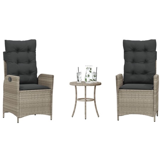 Ensemble de bistro 3 pcs et coussins gris clair résine tressée