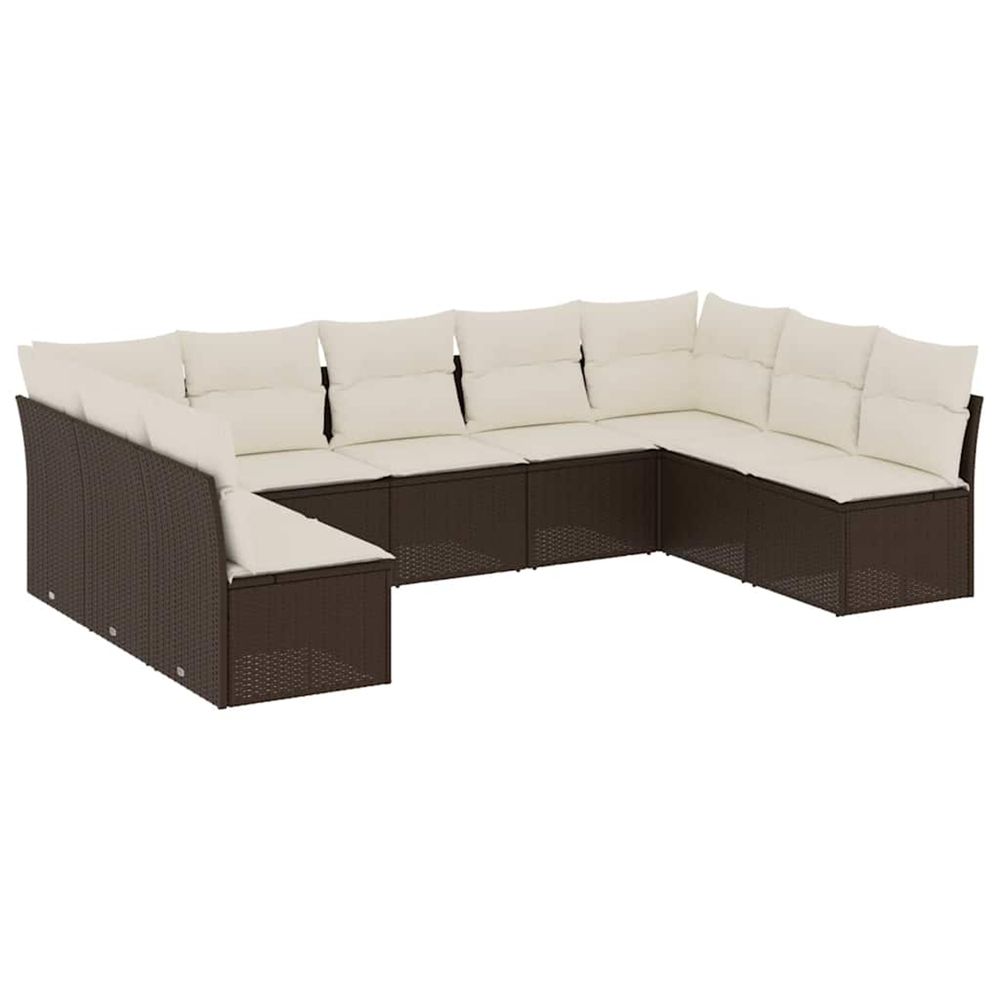 Salon de jardin avec coussins 9 pcs marron résine tressée
