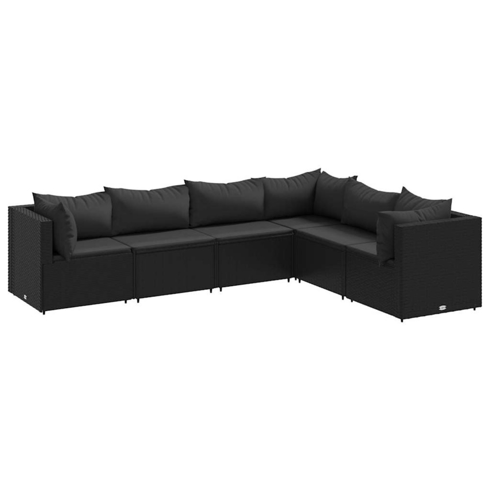 Salon de jardin 6 pcs avec coussins noir résine tressée