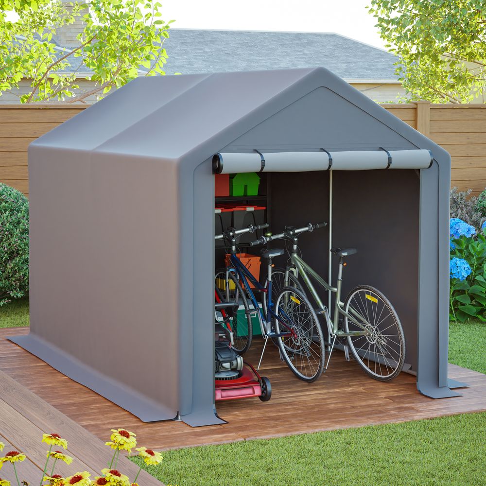 Abri de stockage tente acier pe pour vélos outils protection imperméable 296x190cm gris - comfortxl outdoor living