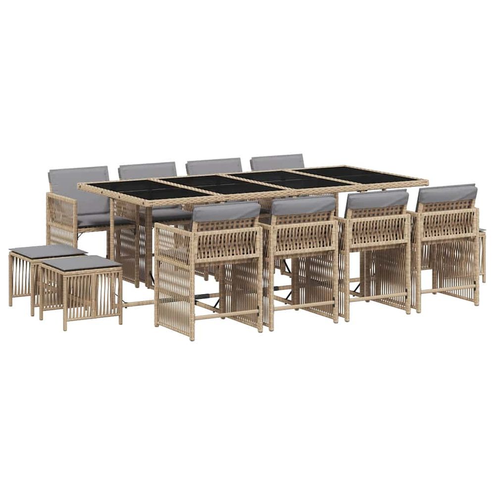 Ensemble à manger de jardin coussins 13 pcs mélange beige rotin