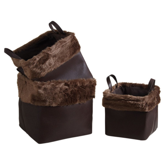 Corbeilles de rangement carrées avec fourrure synthétique (lot de 3)