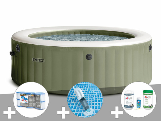Kit spa gonflable purespa olive rond bulles 8 places + 6 filtres + aspirateur +