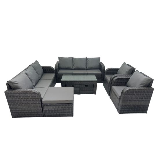11 places ensembles de salon de jardin avec 2 chaise inclinables table basse 3 tabourets gris foncé mixte
