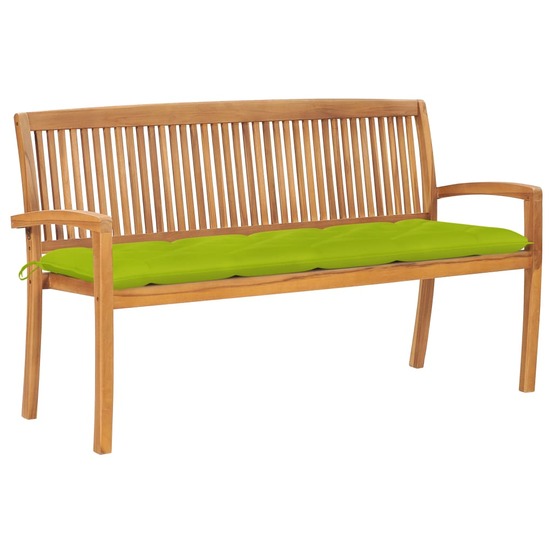 Banc de jardin meuble de patio d'extérieur terrasse empilable et coussin 159 cm bois de teck massif