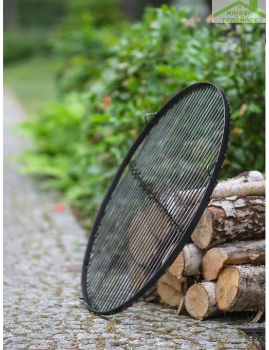 Grille ronde à suspendre pour brasero en acier-ø 60cm-acier noir sablé---acier noir sablé