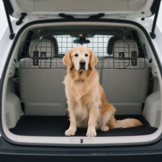 Barrière voiture chien acier réglable 90-120 x 40,5 cm noire coffre sécurité voyage