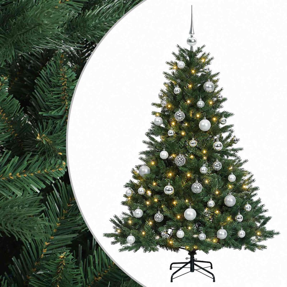 Sapin de noël artificiel avec boules 150 cm 150 led blanc chaud