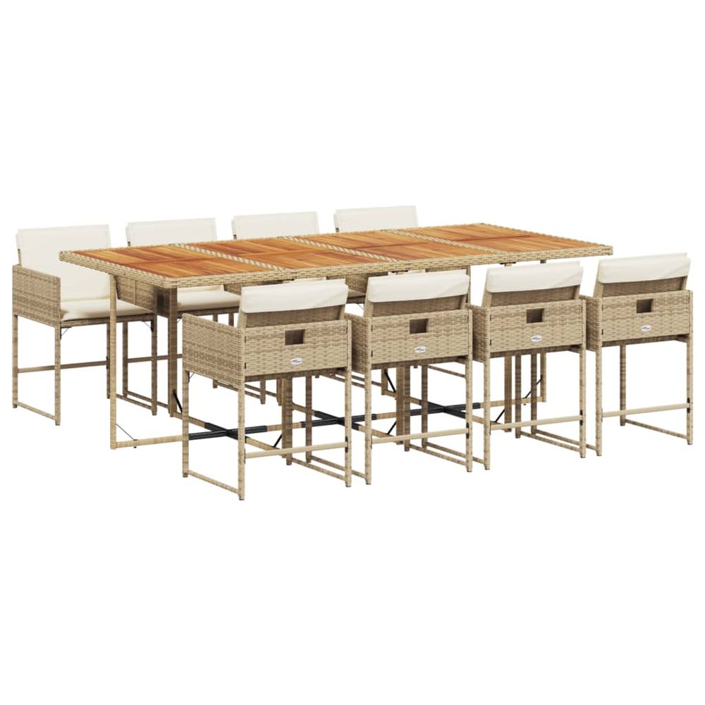 Ensemble à manger de jardin et coussins 9 pcs beige poly rotin