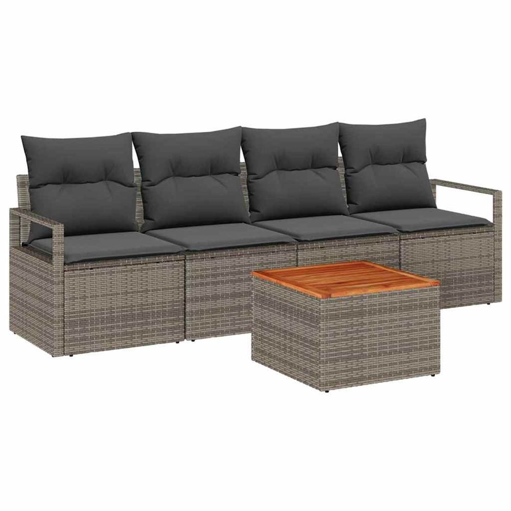 Ensemble de canapé de jardin 5 pc gris polyrotin