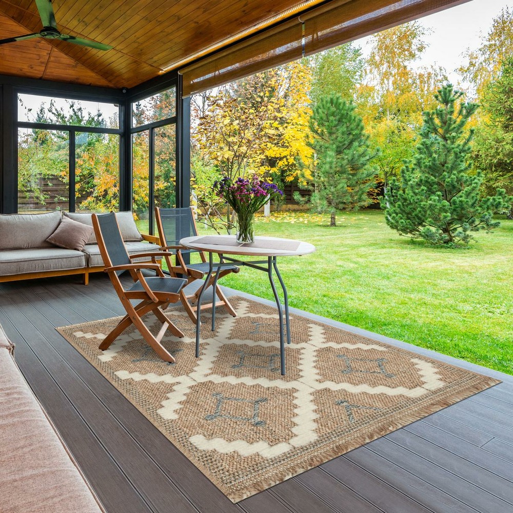 Tapis extérieur 120x170 tissé kilim maron et bleu zephyr 2