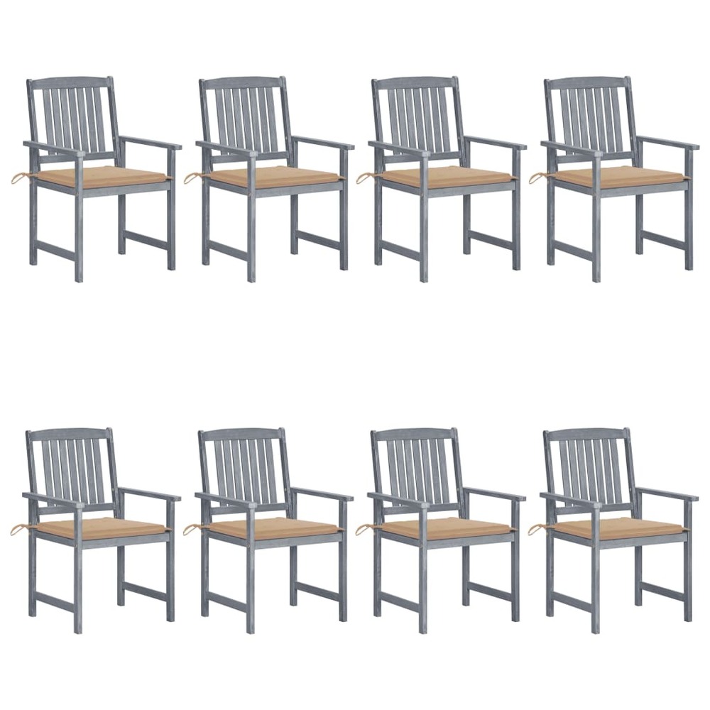 Chaises de jardin avec coussins 8 pcs bois d'acacia solide gris