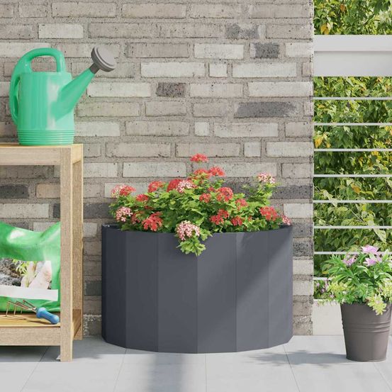 Jardinière demi-ronde acier balcon terrasse anthracite 60x30x35 cm