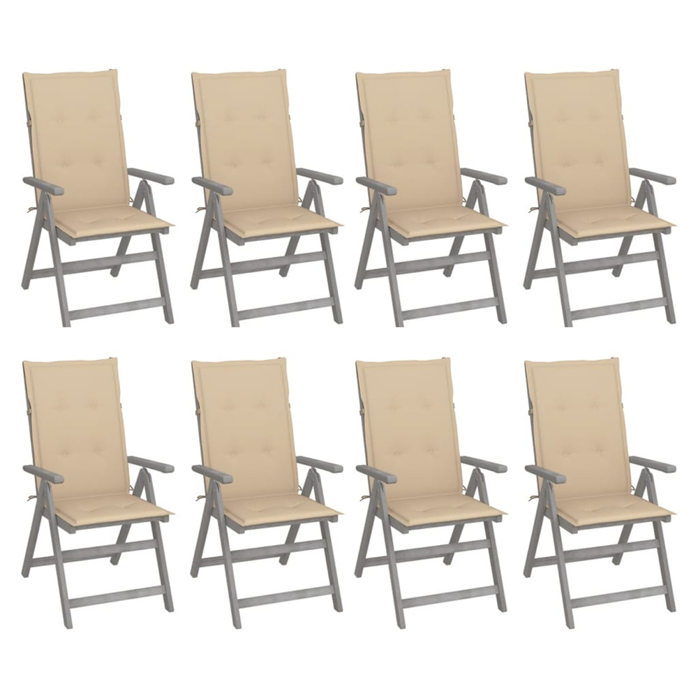Chaises inclinables de jardin et coussins lot de 8 gris acacia