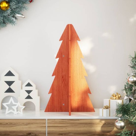 Sapin de noël en bois brun rustique décoration chalet intérieur 69,5 cm