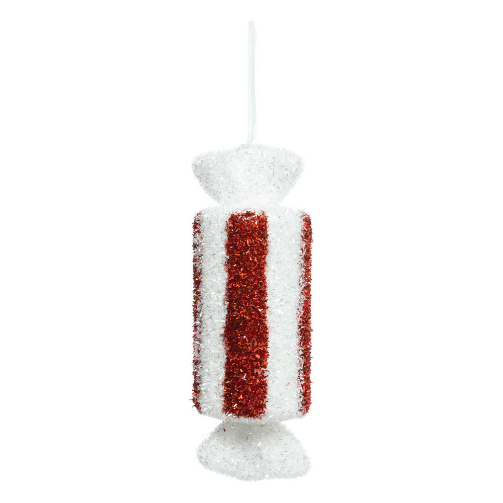Suspension de noël bonbon long blanc et rouge h 28 cm