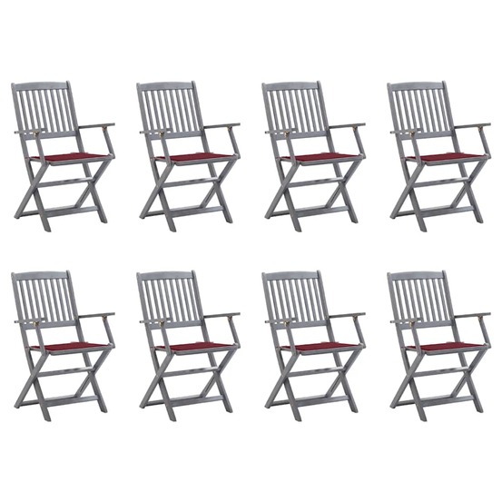 Chaises pliables d'extérieur lot de 8 et coussins bois d'acacia