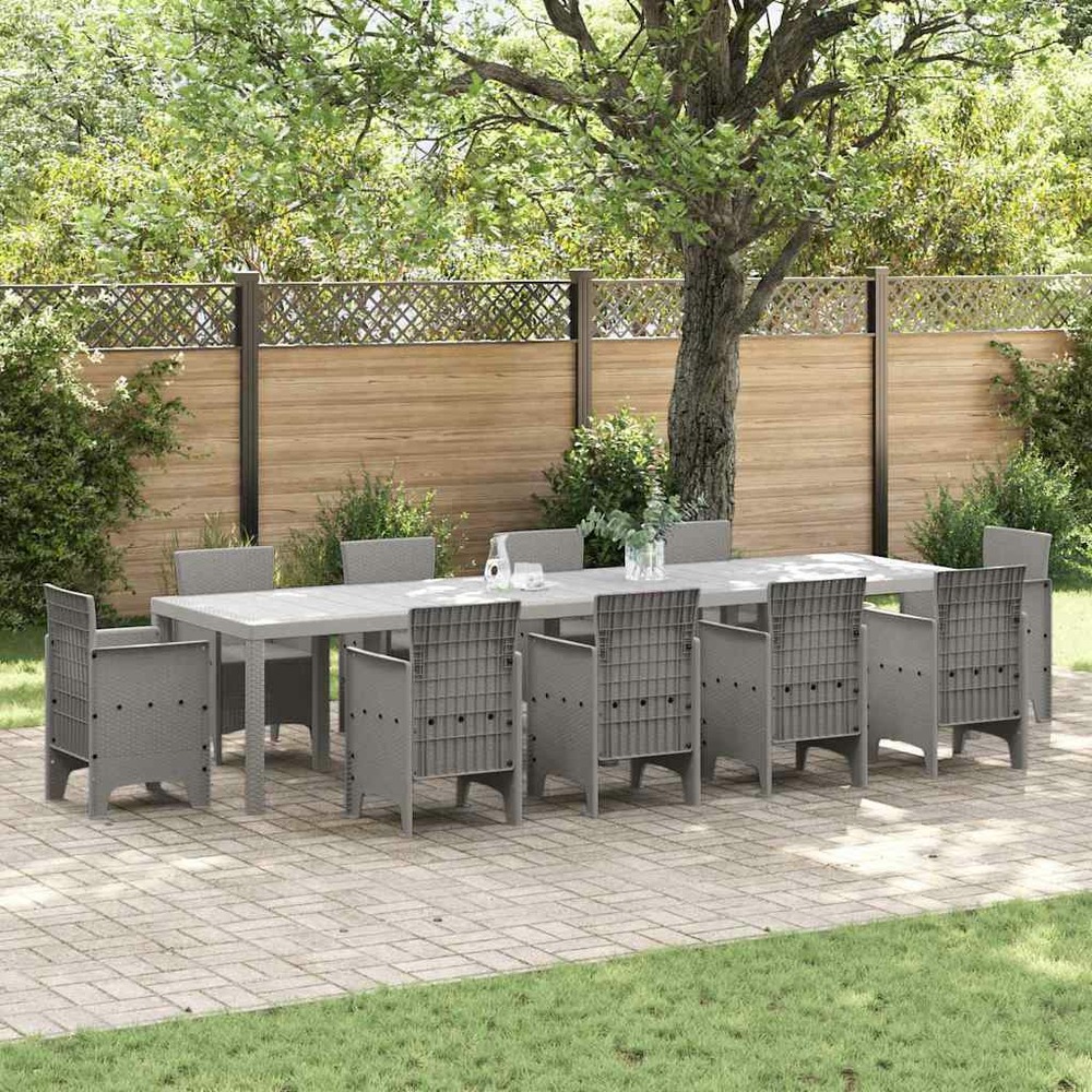 Table de jardin gris clair 350 x 100 x 74 cm polyrotin