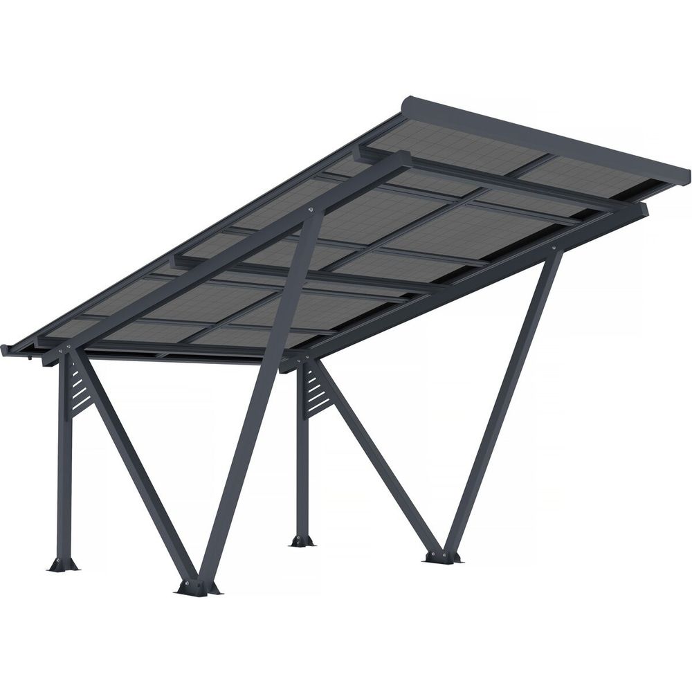 Ombrière carport solaire avec panneaux photovoltaïques - 366 x 575 x 366 cm - gris - 4,1 kw
