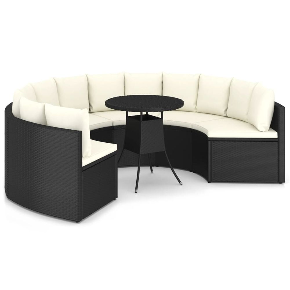Salon de jardin 7 pcs avec coussins résine tressée noir