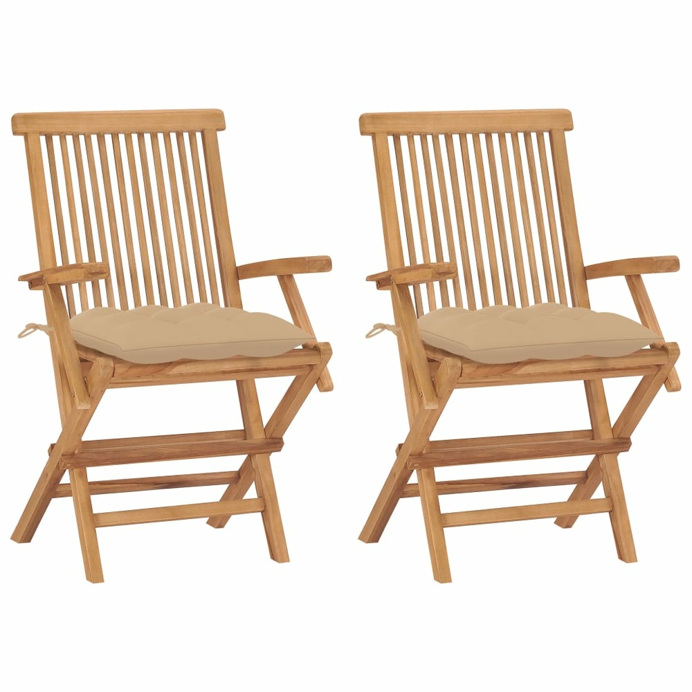 Chaises de jardin avec coussins beige lot de 2 bois teck massif