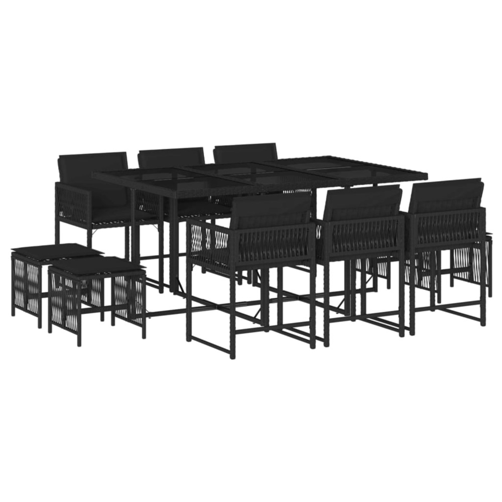 Ensemble à manger de jardin 11 pcs coussins noir résine tressée