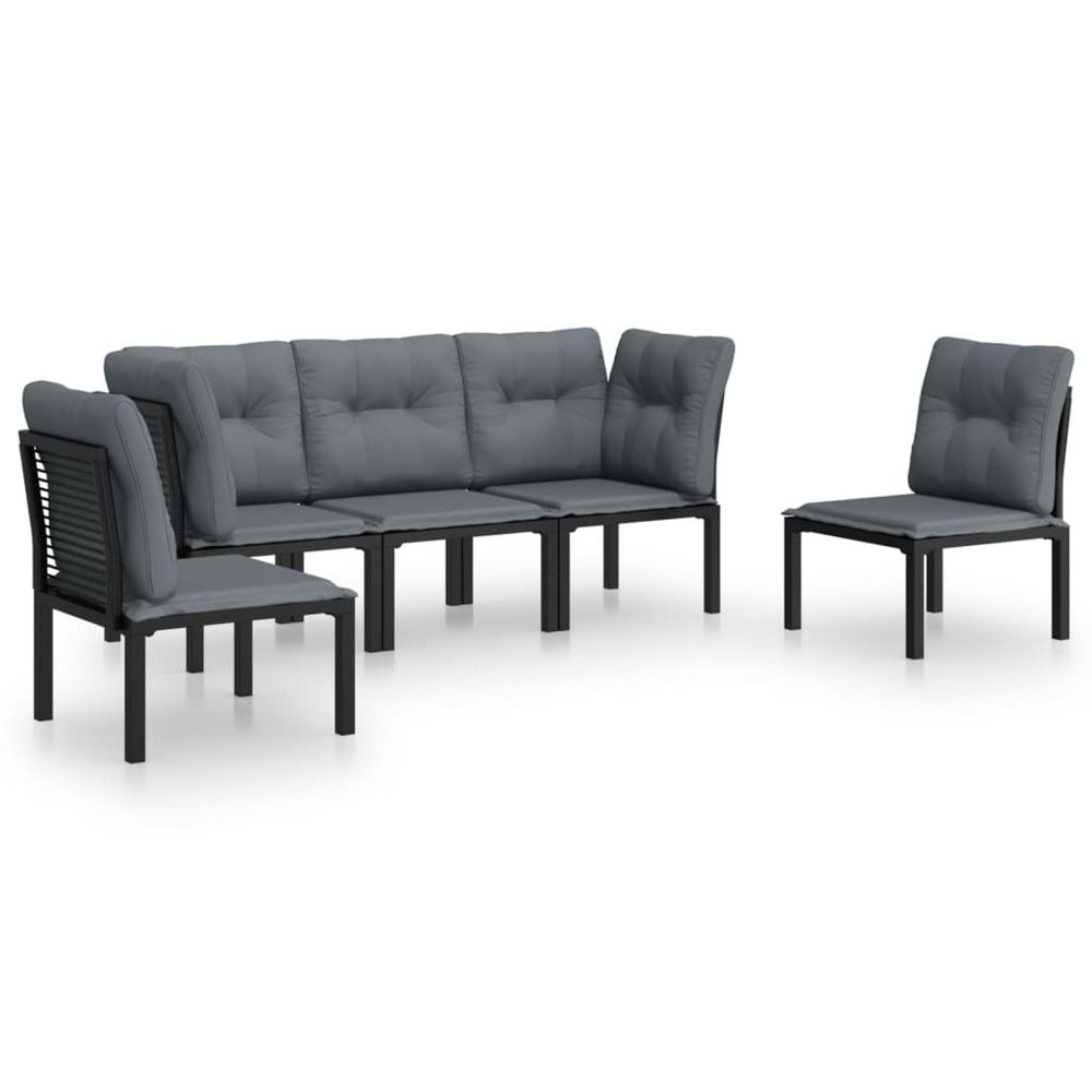 Salon de jardin 5 pcs noir et gris résine tressée