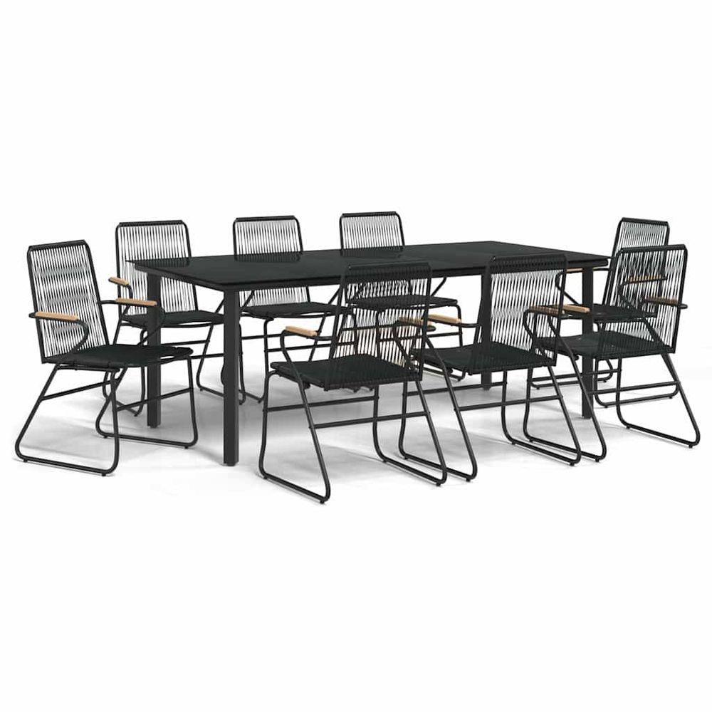 Ensemble à manger de jardin 9 pcs noir rotin pvc