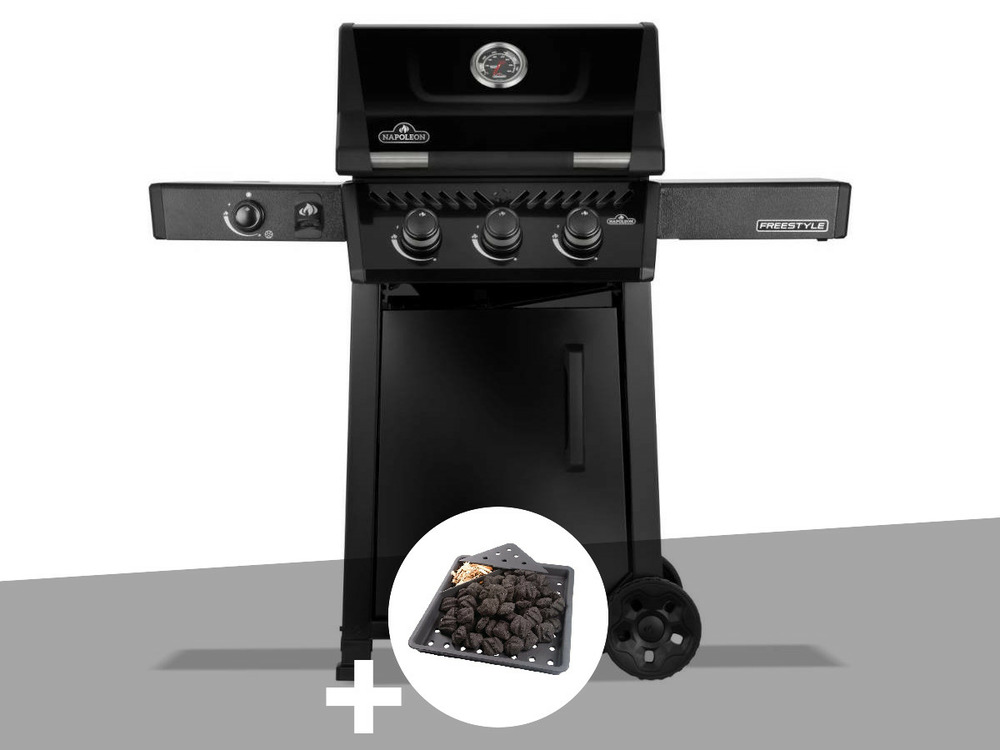 Barbecue gaz freestyle 365 noir 3 brûleurs et 1 réchaud latéral + plateau charbo