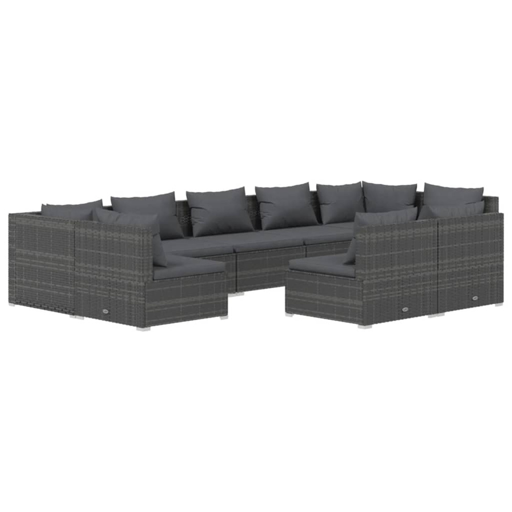 Salon de jardin 9 pcs avec coussins gris résine tressée