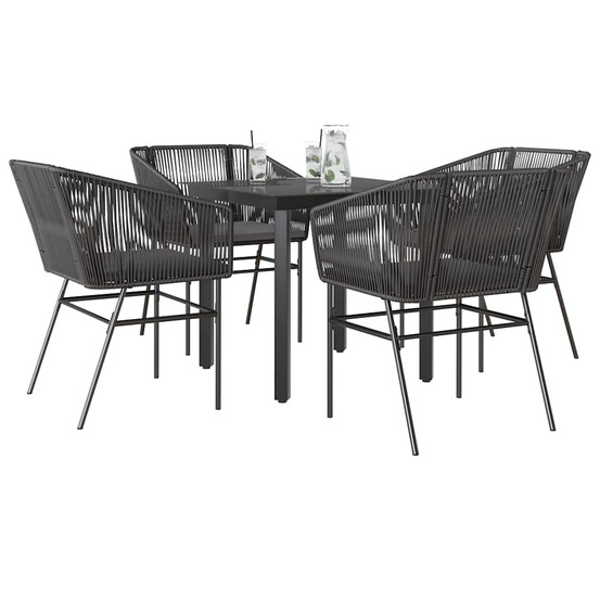 Ensemble à manger de jardin et coussins 5 pcs noir rotin verre