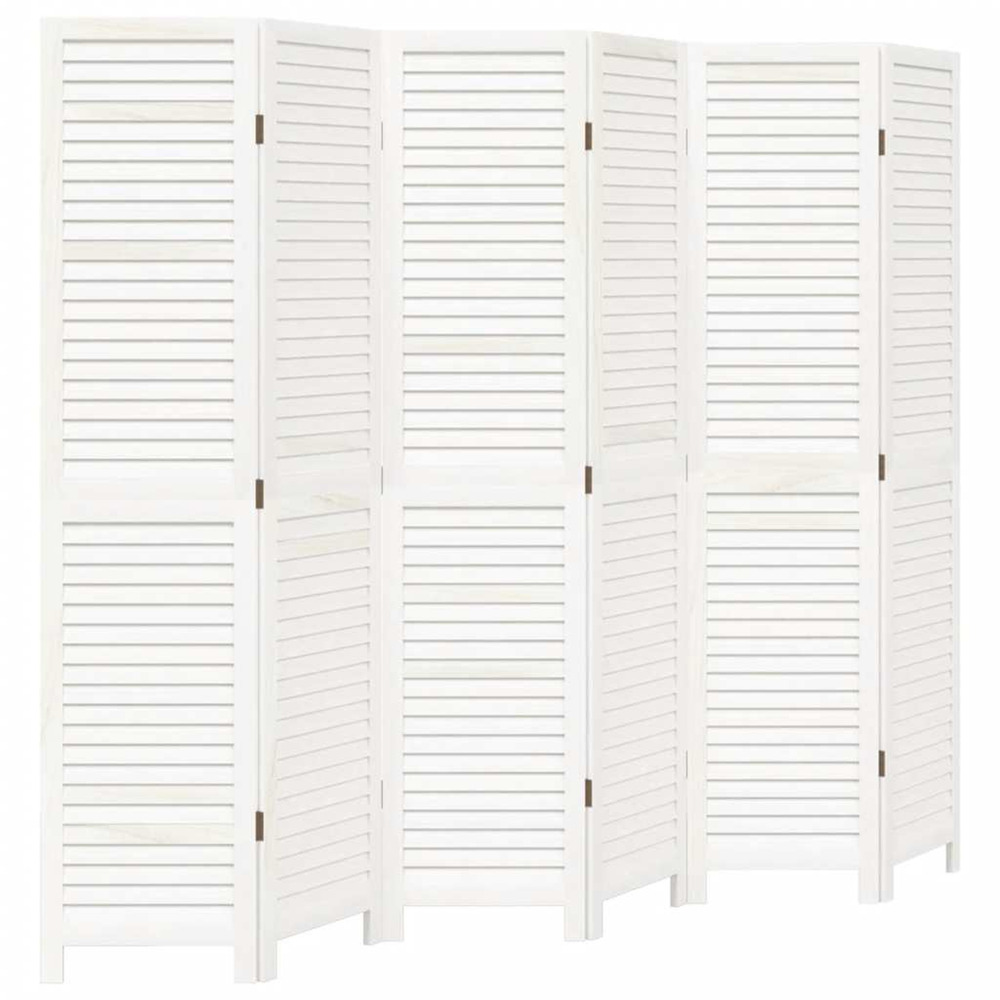 Cloison de séparation 6 panneaux blanc bois de paulownia massif