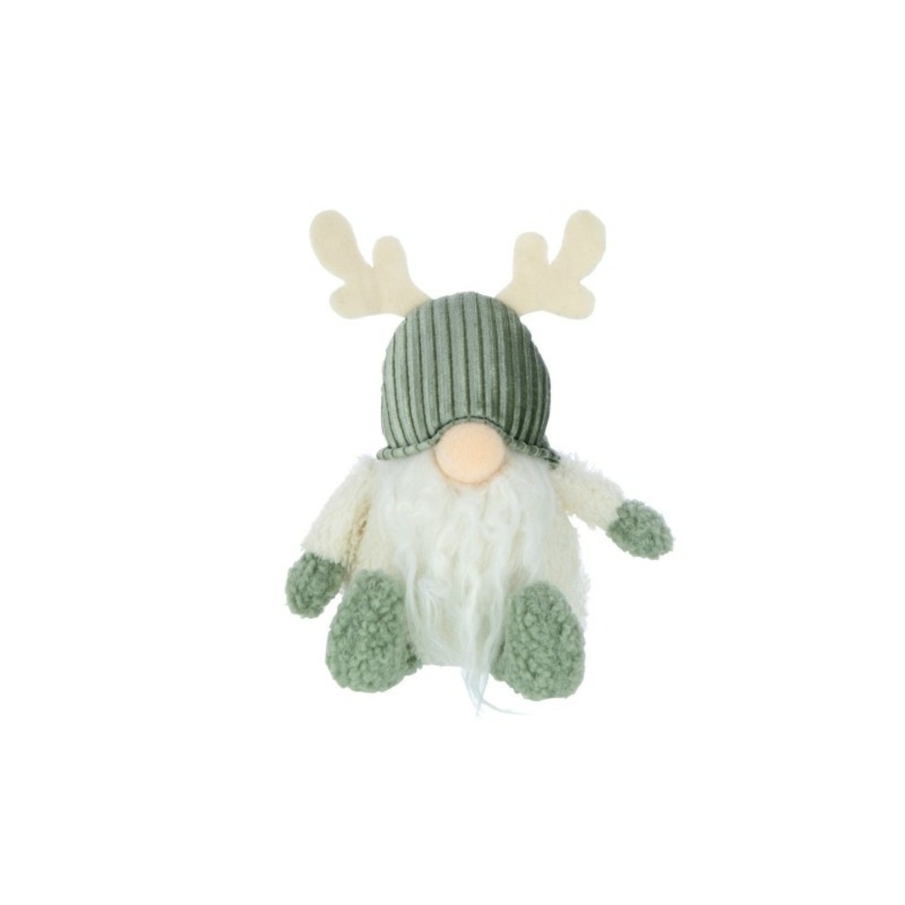Lutin avec bois de cerf en textile vert 13x10x22 cm
