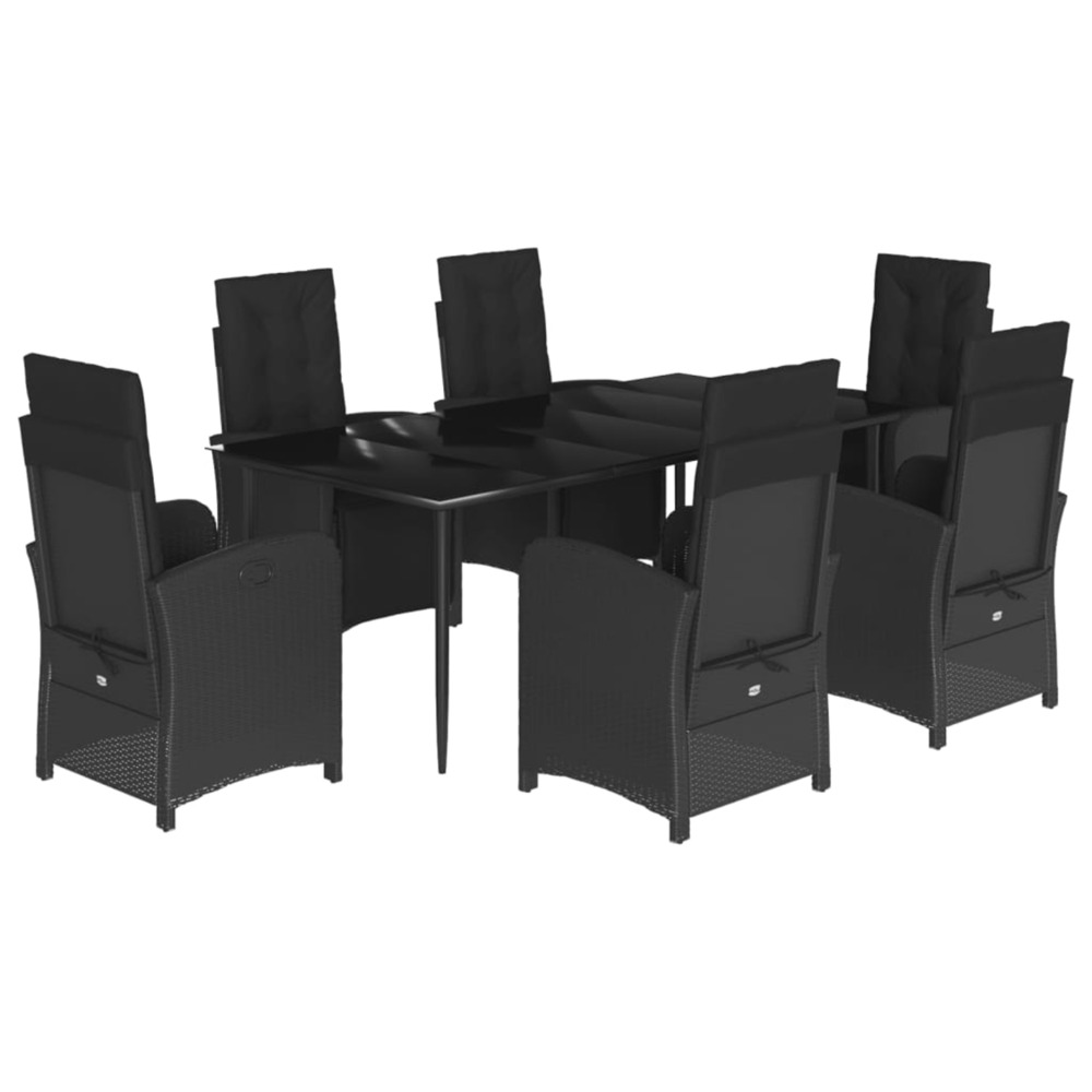 Ensemble à manger de jardin coussins 7pcs noir résine tressée