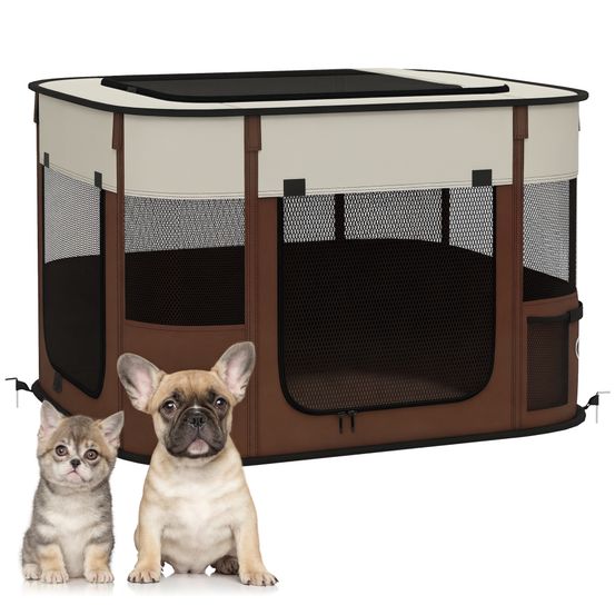 Parc pliable en tissu oxford pour petits animaux aération optimale 74x60cm marron - comfortxl pet living