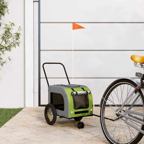 Remorque vélo chien tissu imperméable légère avec rangement vert & gris