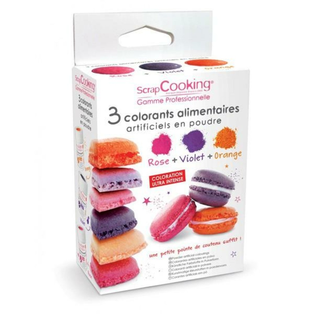 3 colorants alimentaires - orange, violet, rose