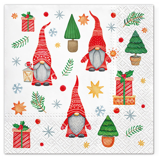 Lot de 20 serviettes en papier gnomes noel