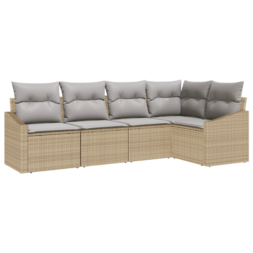 Ensemble de canapés de jardin 5 pièces avec coussins beige poly rattan