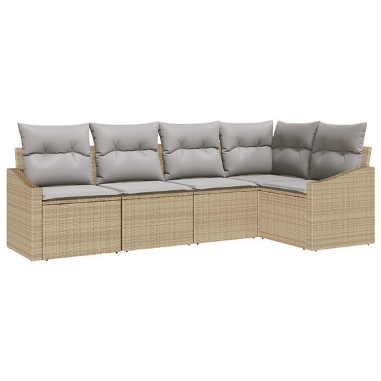 Ensemble de canapés de jardin 5 pièces avec coussins beige poly rattan
