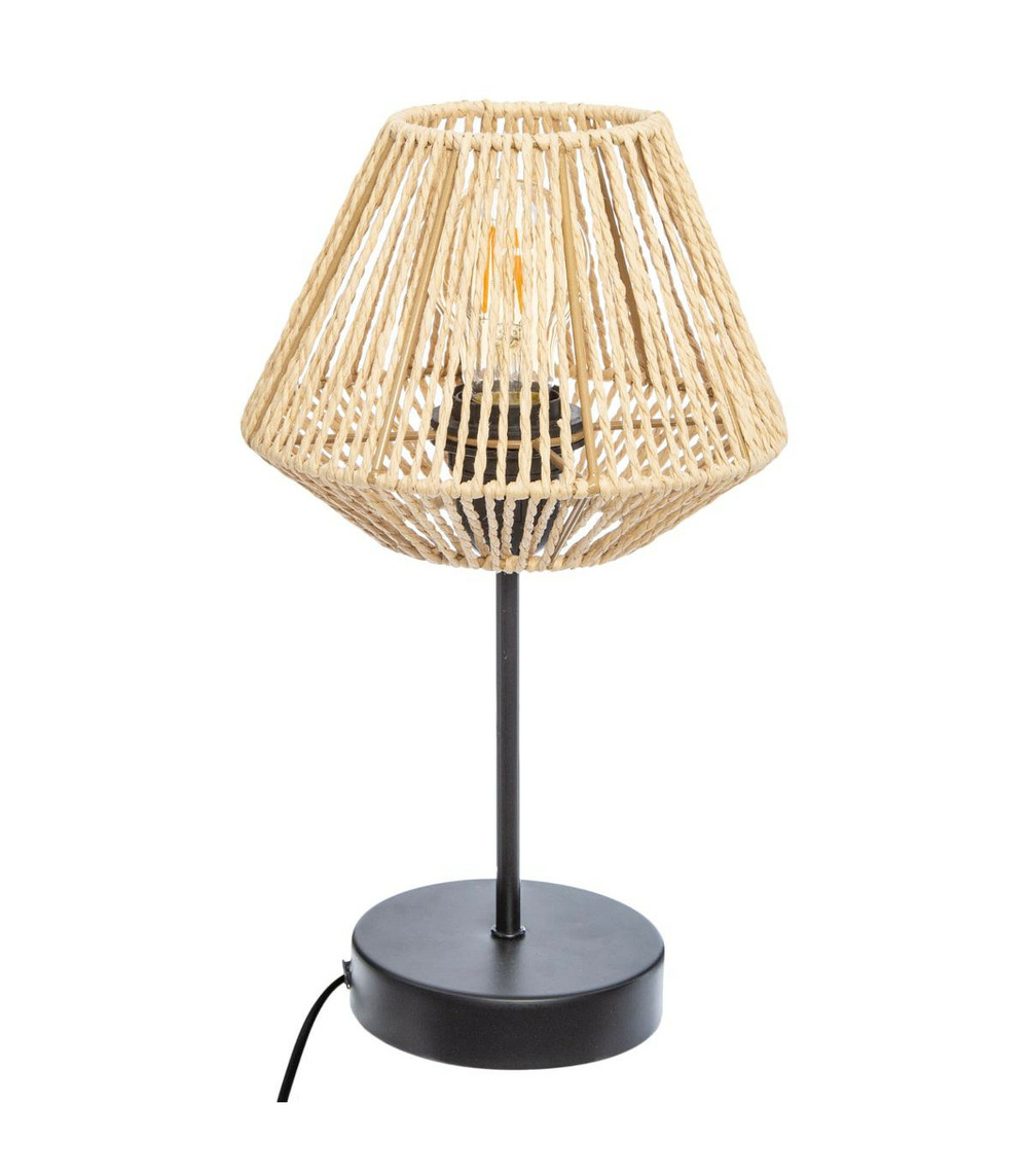Lampe à poser en métal noir et abat-jour naturel h 34 cm