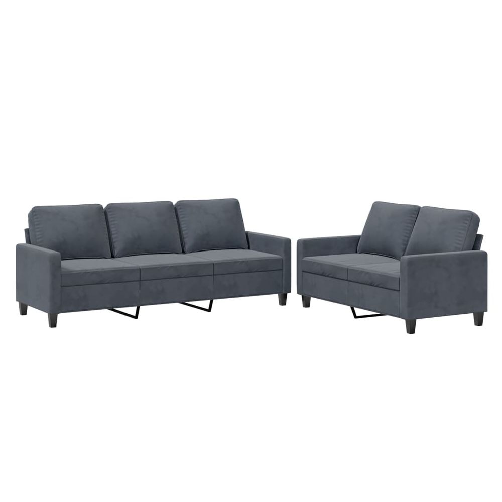 Ensemble de canapés 2 pcs avec coussins gris foncé velours