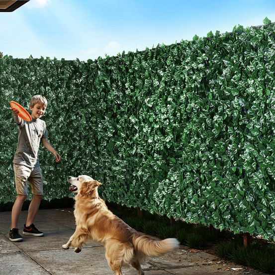 Haie artificielle 244x183 cm, brise-vue en lierre, support tissu maillé, jardin, cour, balcon, terrasse