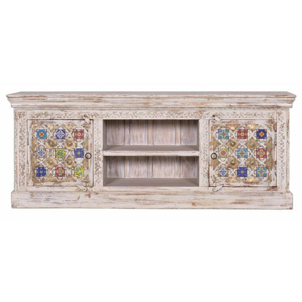 Meuble tv bronze bois-bronze blanc - zélia décoration d'autrefois