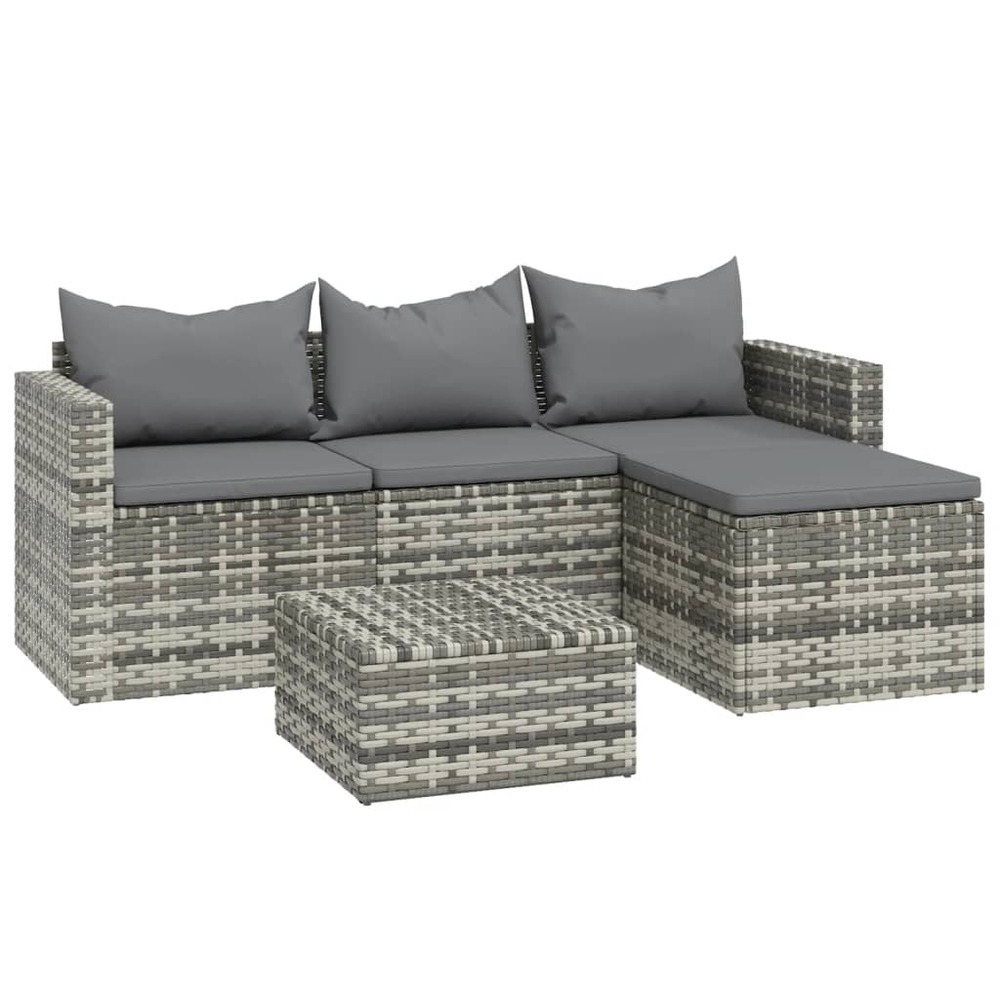 Salon de jardin meuble d'extérieur ensemble de mobilier 3 pièces avec coussins gris résine tressée