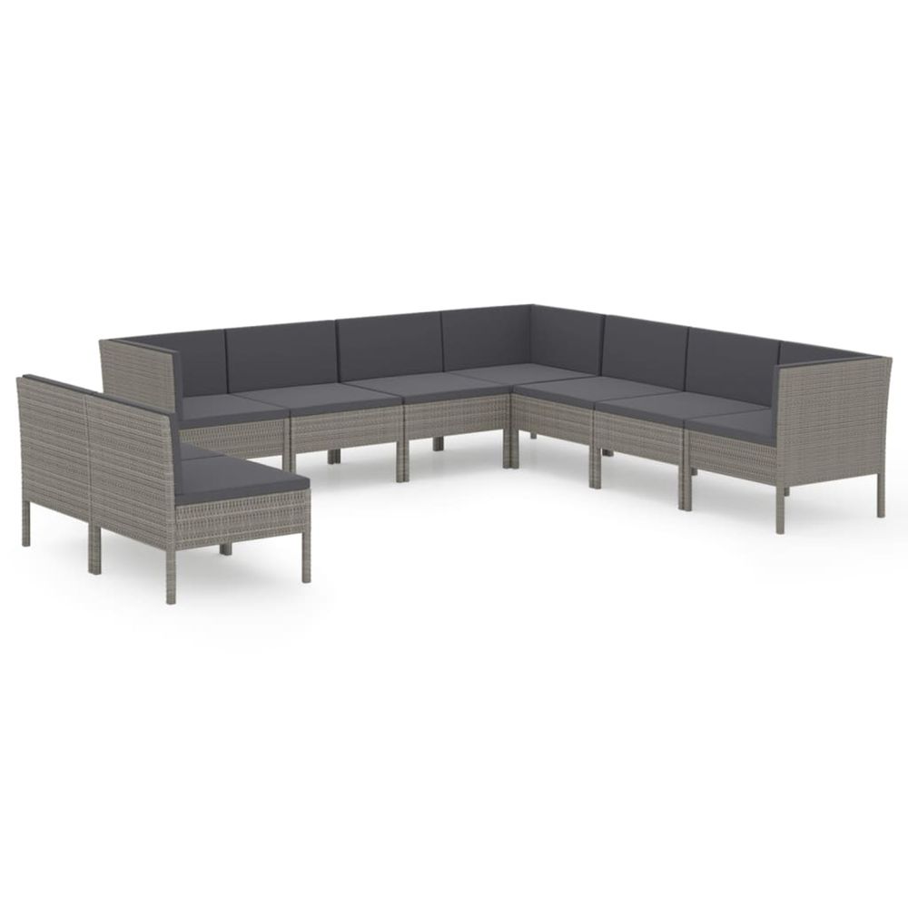 Salon de jardin 9 pcs avec coussins résine tressée gris