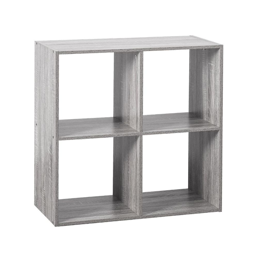Meuble étagère 4 cases de rangement effet chêne gris h 67.5 cm